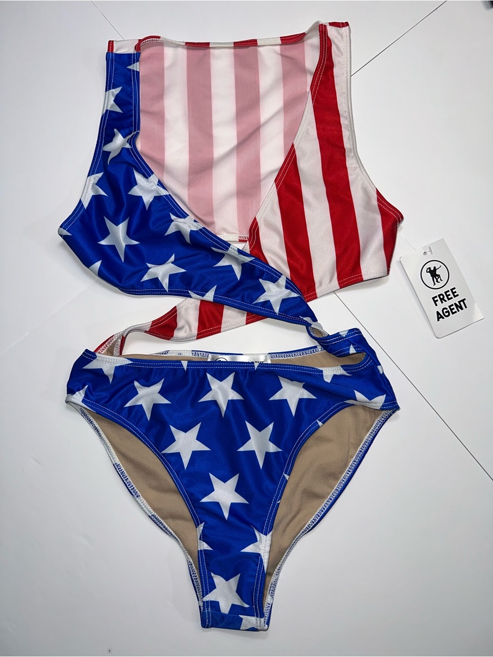 American Flag One-Shoulder Bikini - Red, White & Blue